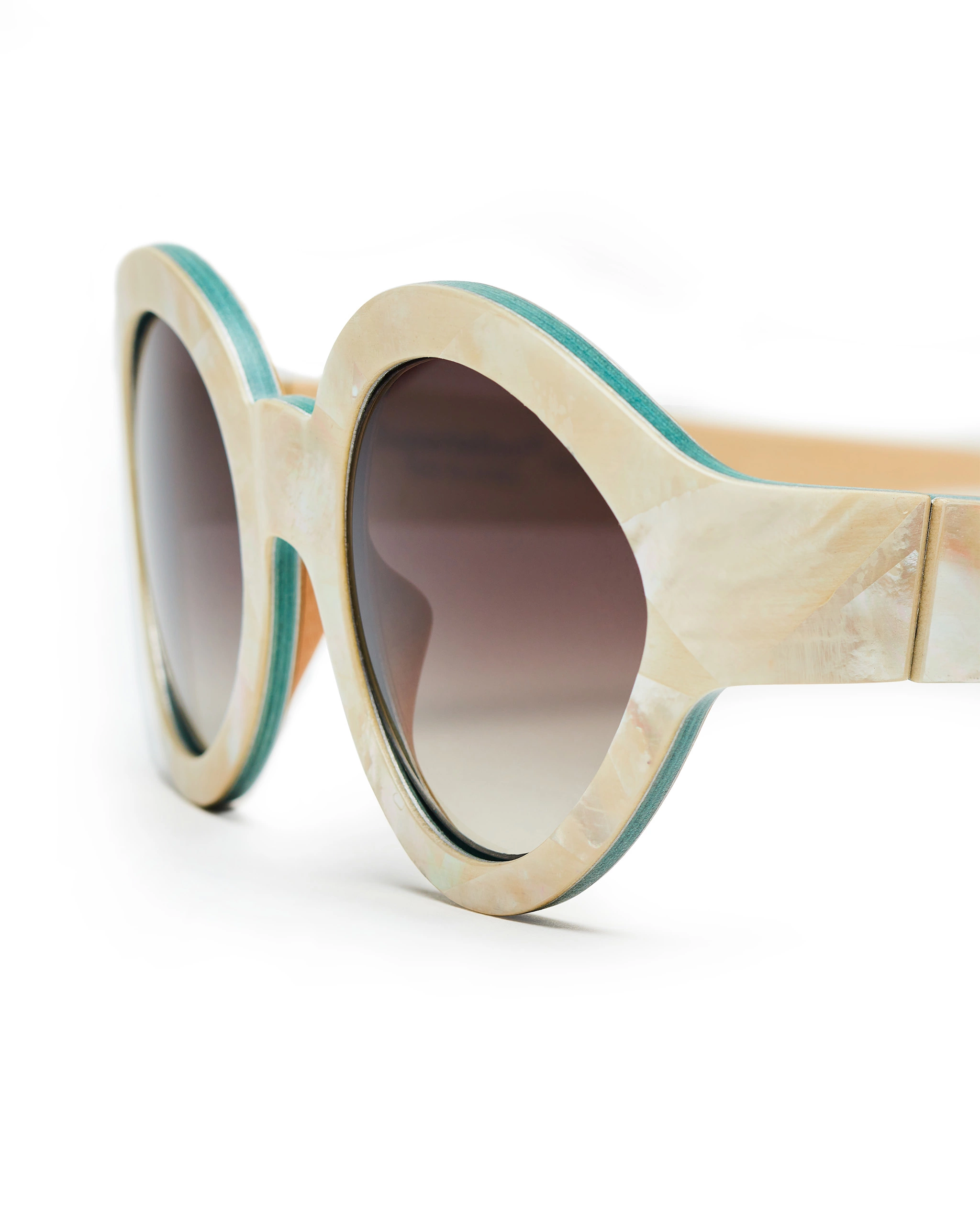 a close up of mother of pearl sunglasses