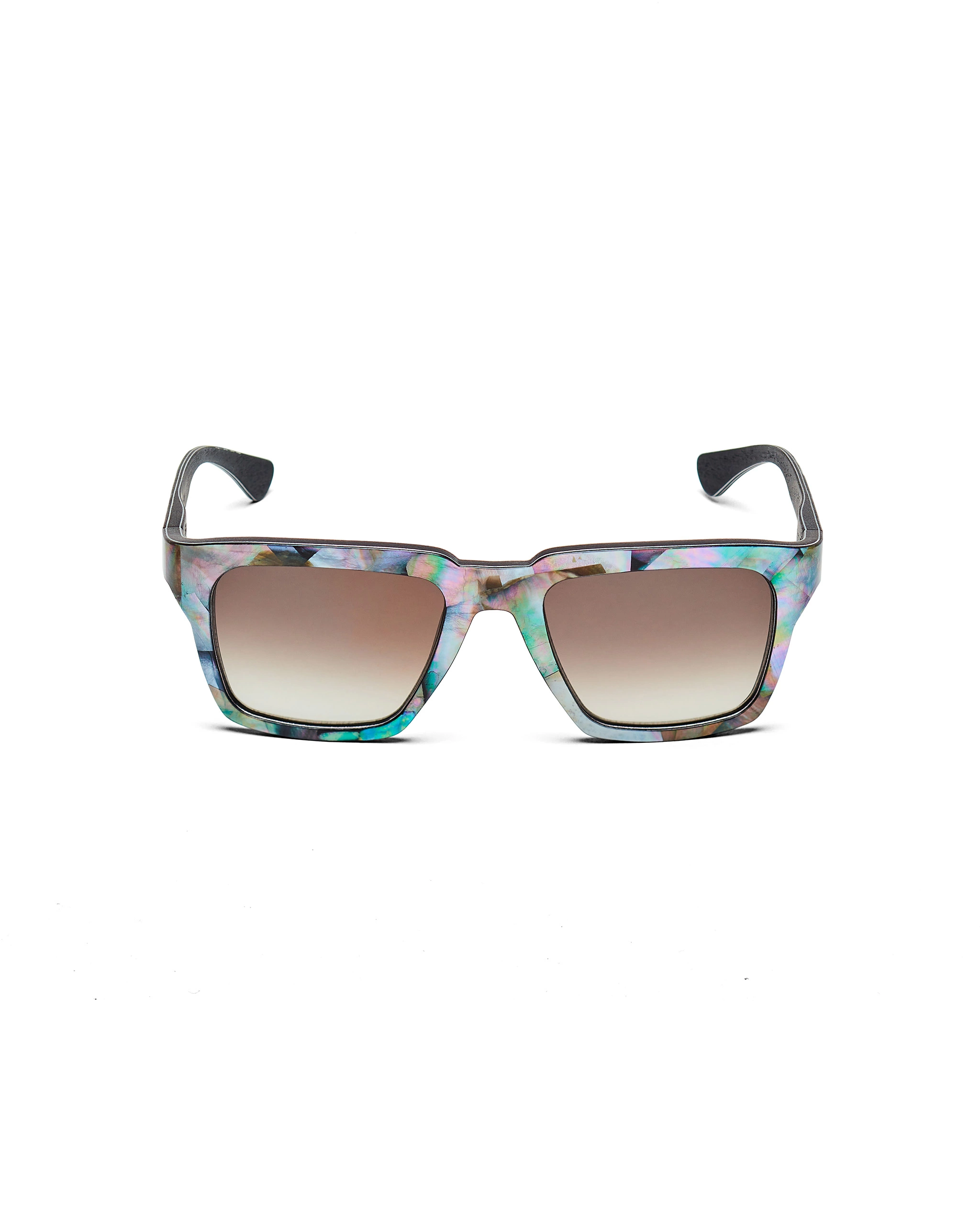 a pair of mother of pearl sunglasses with a floral pattern