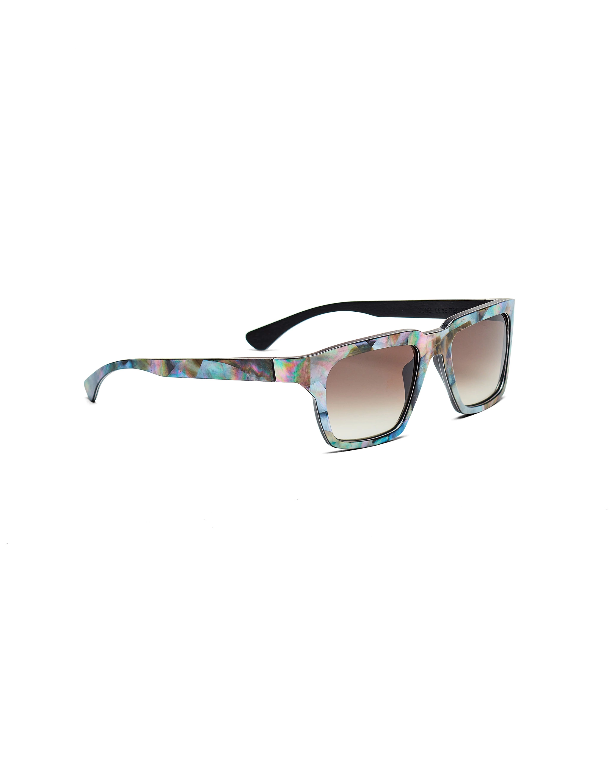 a pair of mother of pearl sunglasses with a floral pattern